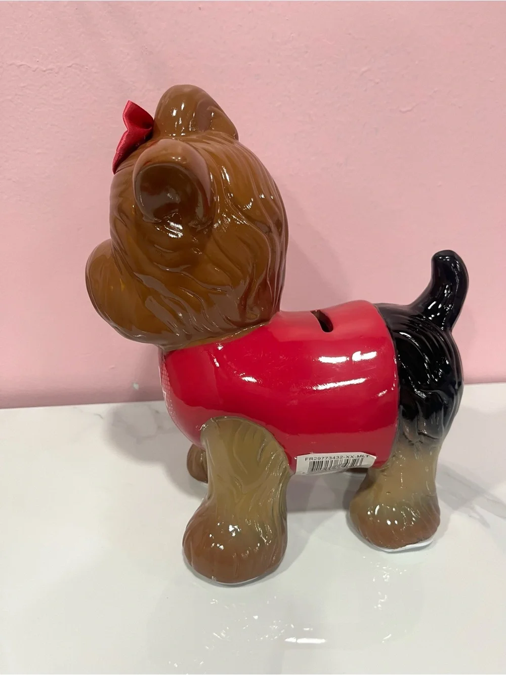 Jojo Brown & Black Dog Savings Bank with Red Outfit
